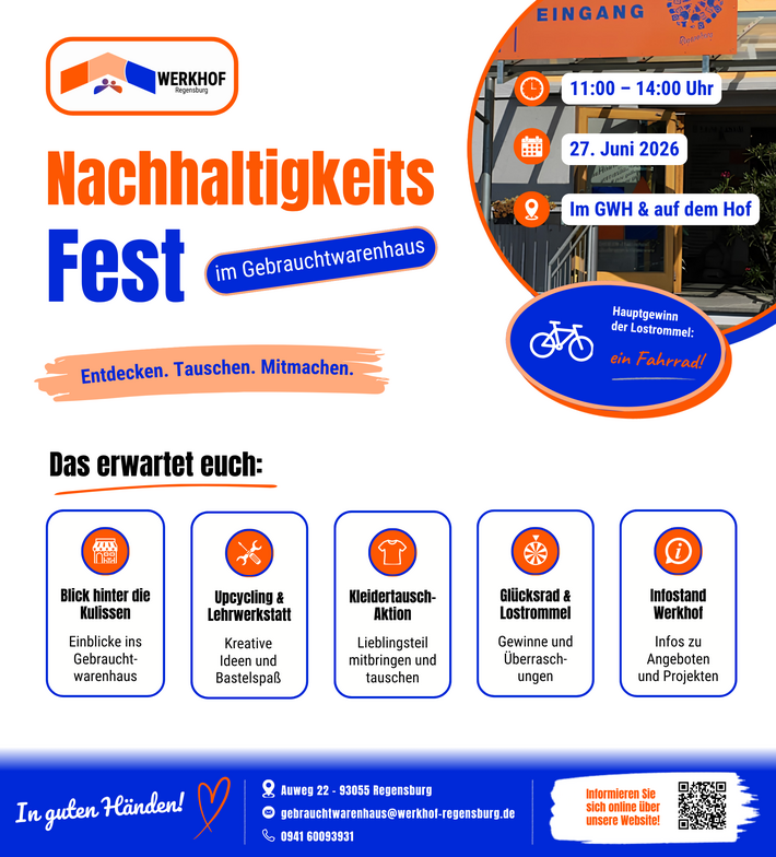 Werbeanzeige für das Nachhaltigkeitsfest im Gebrauchtwarenhaus Regensburg