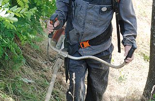 Pflege öffentlicher Grünanlagen mit Freischneider